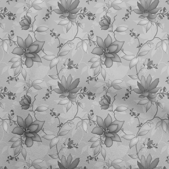oneOone Cotton Silk Gray Fabric Floral Retro Craft Projects Decor Fabric Printed By The Yard 42 Inch Wide
