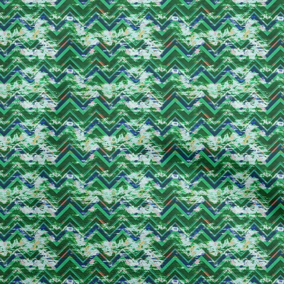 oneOone Cotton Silk Green Fabric Abstract Zigzag Quilting Supplies Print Sewing Fabric By The Yard 42 Inch Wide