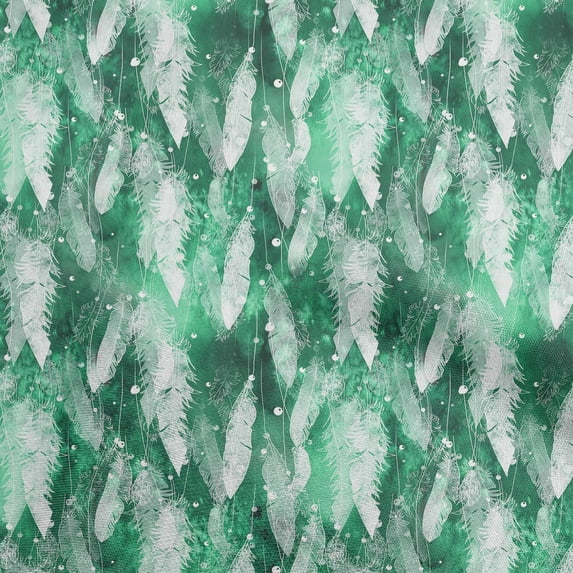 oneOone Cotton Silk Green Fabric Feather Diy Clothing Quilting Fabric Print Fabric By Yard 42 Inch Wide-G2