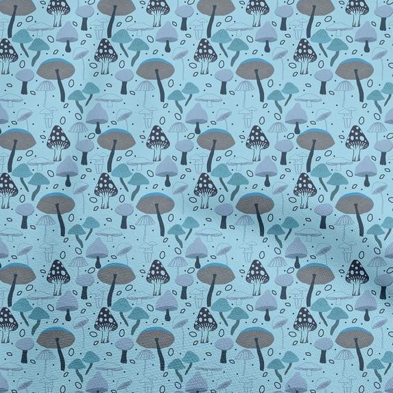 oneOone Cotton Silk Light Blue Fabric Mushroom Craft Projects Decor Fabric Printed By The Yard 42 Inch Wide