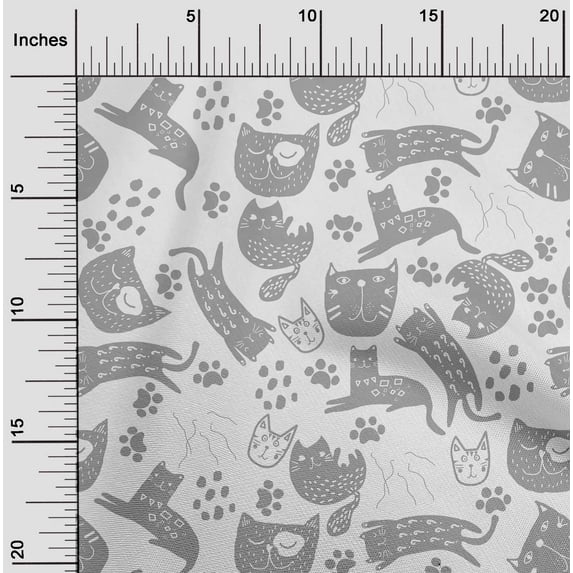 oneOone Cotton Silk Light Gray Fabric Cat Sewing Fabric By The Yard Printed Diy Clothing Sewing Supplies 42 Inch Wide-MS4