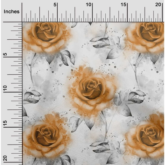 oneOone Cotton Silk Light Peach Fabric Leaves & Rose Watercolor Sewing Material Print Fabric By The Yard 42 Inch Wide