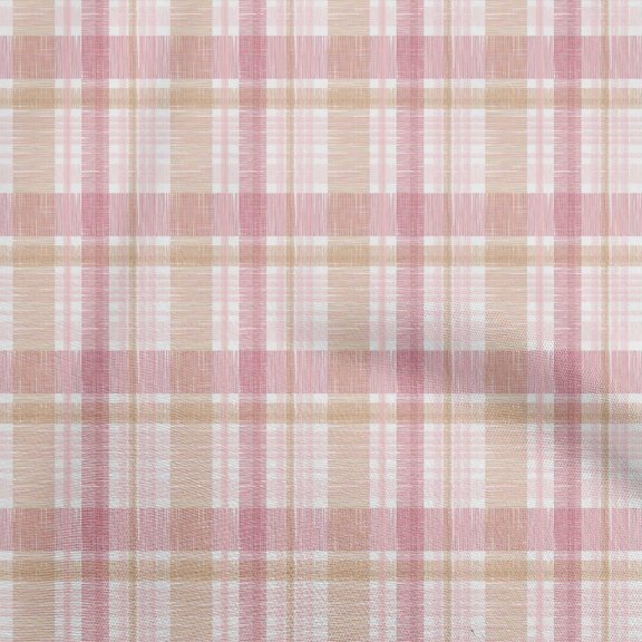 oneOone Cotton Silk Light Pink Fabric Check Brush Stroke Quilting Supplies Print Sewing Fabric By The Yard 42 Inch Wide