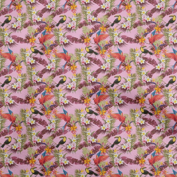 oneOone Cotton Silk Light Pink Fabric Tropical Dress Material Fabric Print Fabric By The Yard 42 Inch Wide