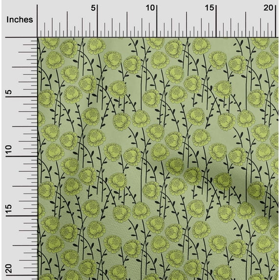 oneOone Cotton Silk Lime Fabric Leaves & Rose Floral Diy Clothing Quilting Fabric Print Fabric By Yard 42 Inch Wide
