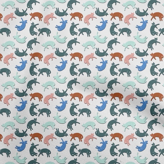 oneOone Cotton Silk Medium Blue Fabric Animal Cat Sewing Material Print Fabric By The Yard 42 Inch Wide