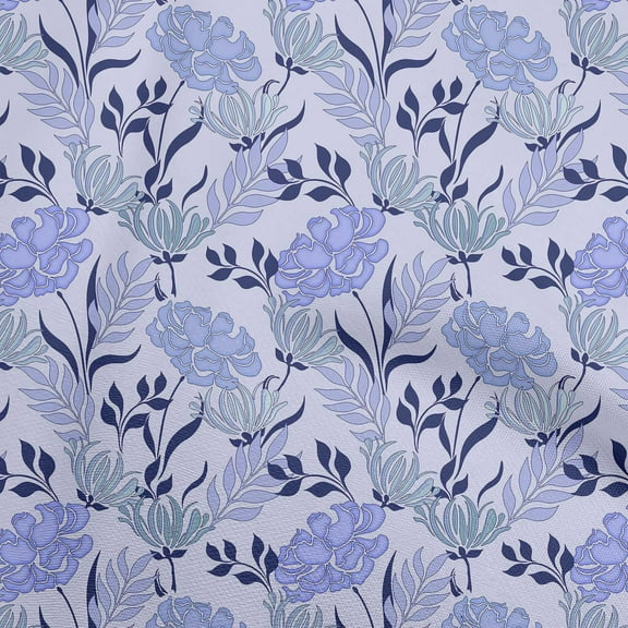 oneOone Cotton Silk Medium Blue Fabric Floral Retro Dress Material Fabric Print Fabric By The Yard 42 Inch Wide