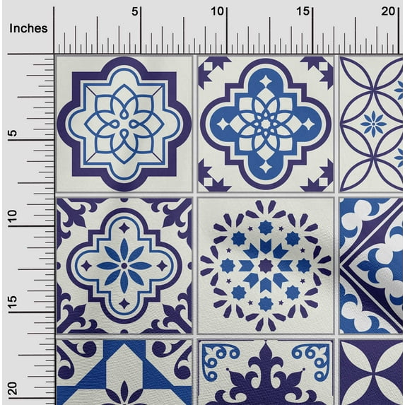 oneOone Cotton Silk Medium Blue Fabric Floral & Tiles Moroccan Diy Clothing Quilting Fabric Print Fabric By Yard 42 Inch Wide