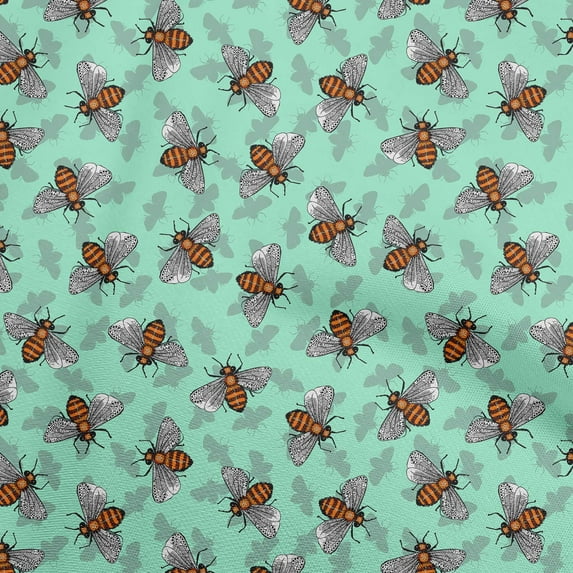 oneOone Cotton Silk Mint Green Fabric Floral & Bee Diy Clothing Quilting Fabric Print Fabric By Yard 42 Inch Wide