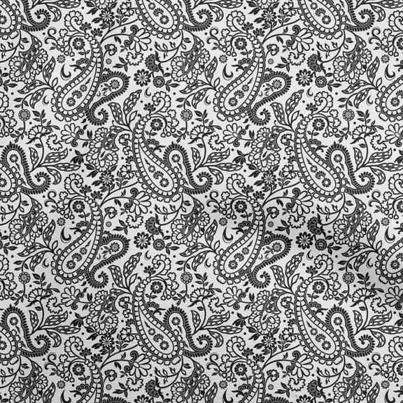 oneOone Cotton Silk Off White Fabric Paisley Sewing Fabric By The Yard Printed Diy Clothing Sewing Supplies 42 Inch Wide-IO