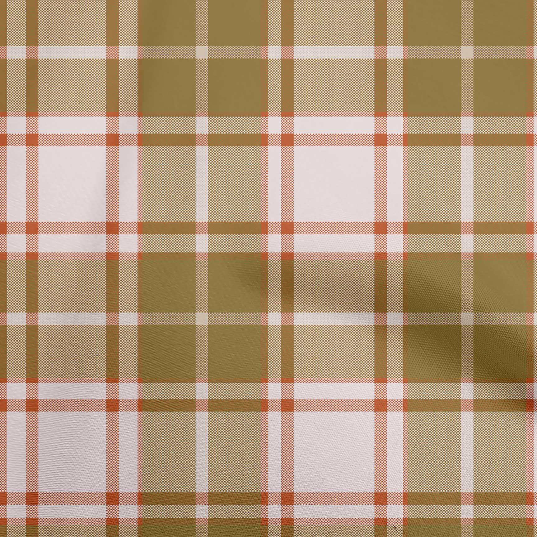 oneOone Cotton Silk Olive Green Fabric Check Plaid Sewing Material Print Fabric By The Yard 42 Inch Wide