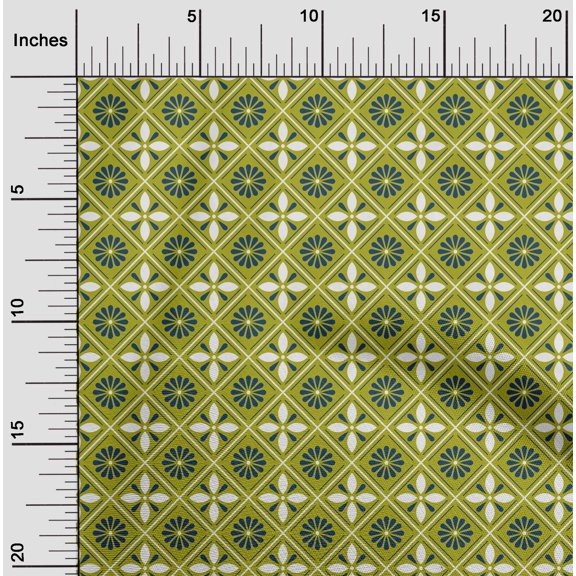oneOone Cotton Silk Olive Green Fabric Floral & Tiles Moroccan Craft Projects Decor Fabric Printed By The Yard 42 Inch Wide