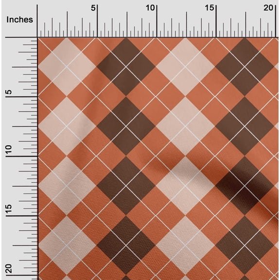 oneOone Cotton Silk Orange Fabric Argyle Check Sewing Material Print Fabric By The Yard 42 Inches Wide