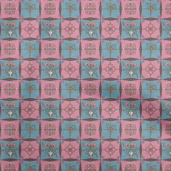 oneOone Cotton Silk Pink Fabric Asian Tile Traditional Floral Craft Projects Decor Fabric Printed By The Yard 42 Inch Wide