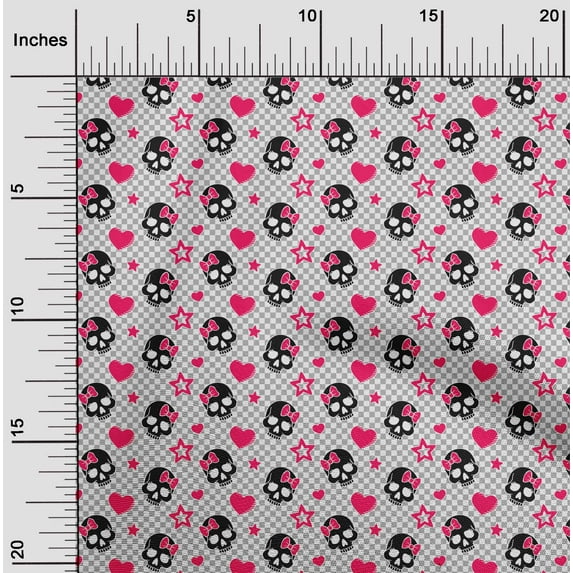 oneOone Cotton Silk Pink Fabric Skull Sewing Material Print Fabric By The Yard 42 Inch Wide
