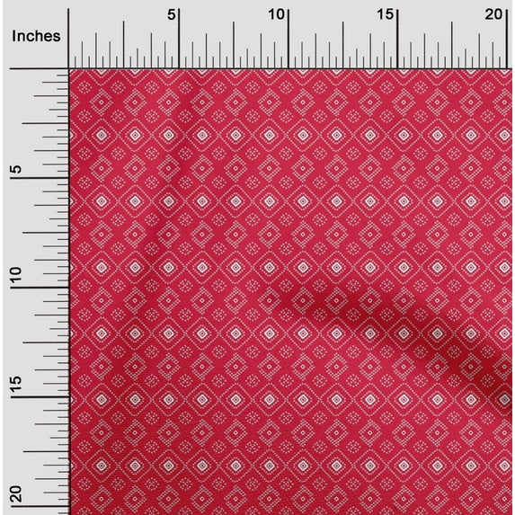 oneOone Cotton Silk Red Fabric Geometric Bandhani Sewing Fabric By The Yard Printed Diy Clothing Sewing Supplies 42 Inch Wide