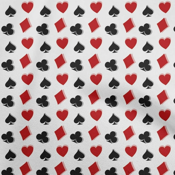 oneOone Cotton Silk Red Fabric Poker Card Sewing Material Print Fabric By The Yard 42 Inch Wide