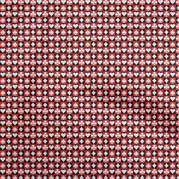 oneOone Cotton Silk Red Fabric Poker Card Sewing Material Print Fabric By The Yard 42 Inch Wide