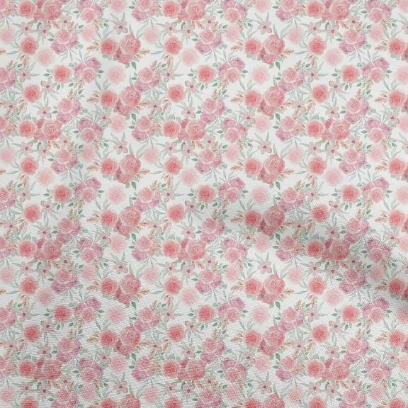 oneOone Cotton Silk Red Fabric Watercolor Floral Sewing Material Print Fabric By The Yard 42 Inch Wide