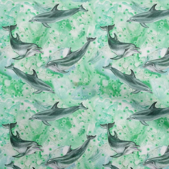 oneOone Cotton Silk Sea Green Fabric Ocean Dolphin Quilting Supplies Print Sewing Fabric By The Yard 42 Inch Wide