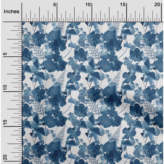 oneOone Cotton Silk Teal Blue Fabric Flower Watercolor Sewing Craft Projects Fabric Prints By Yard 42 Inch Wide