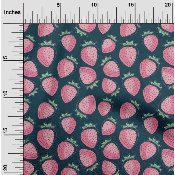 oneOone Cotton Silk Teal Blue Fabric Strawberry Fruit Diy Clothing Quilting Fabric Print Fabric By Yard 42 Inch Wide