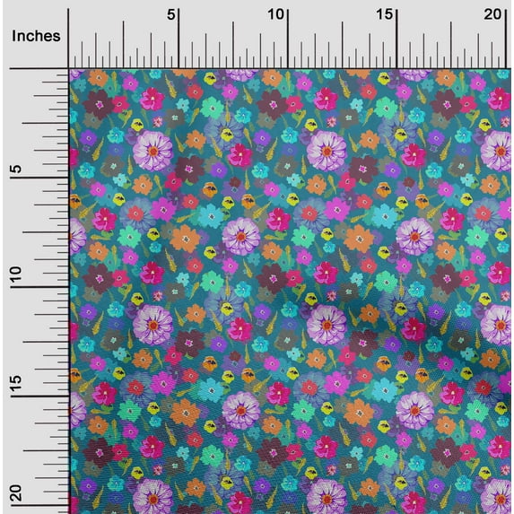 oneOone Cotton Silk Turquoise Blue Fabric Florals Craft Projects Decor Fabric Printed By The Yard 42 Inch Wide