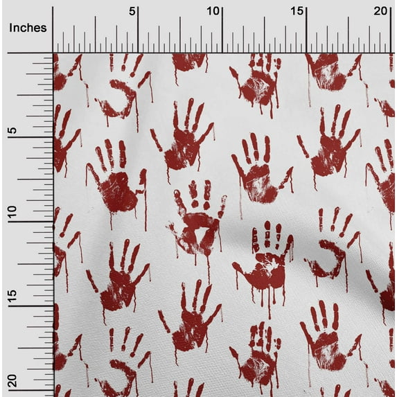 oneOone Cotton Silk White Fabric Handprint Skull Sewing Fabric By The Yard Printed Diy Clothing Sewing Supplies 42 Inch Wide