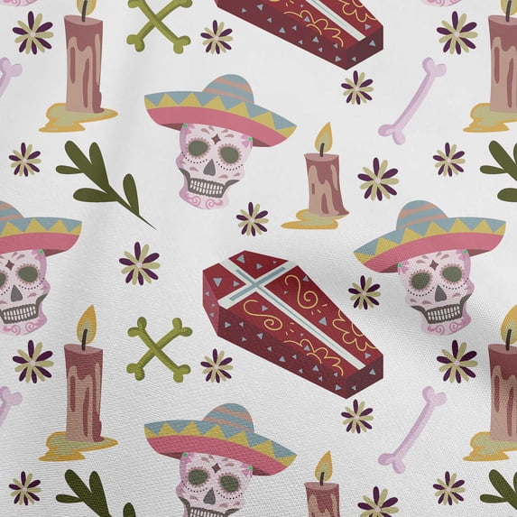 oneOone Cotton Silk White Fabric Skull Dress Material Fabric Print Fabric By The Yard 42 Inch Wide-aa