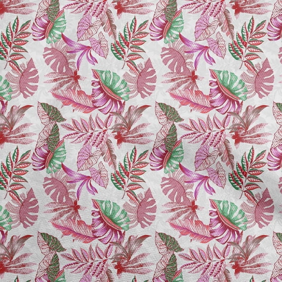 oneOone Cotton Silk White Fabric Tropical Leaf Fabric For Sewing Printed Craft Fabric By The Yard 42 Inch Wide