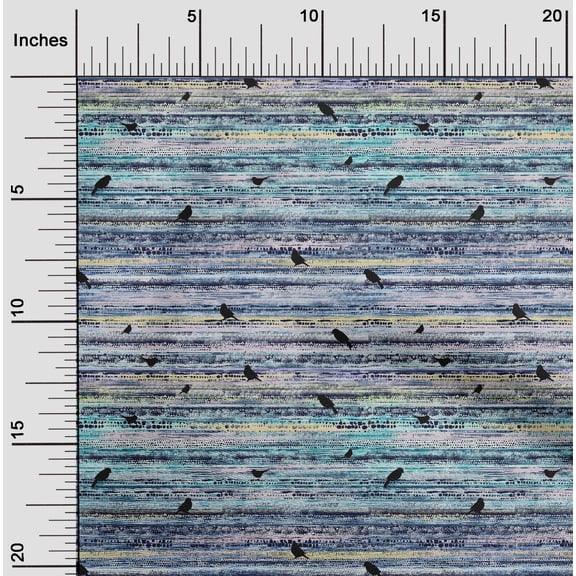 oneOone Georgette Viscose Aqua Blue Fabric Bird & Stripe Texture Craft Projects Decor Fabric Printed By The Yard 42 Inch Wide