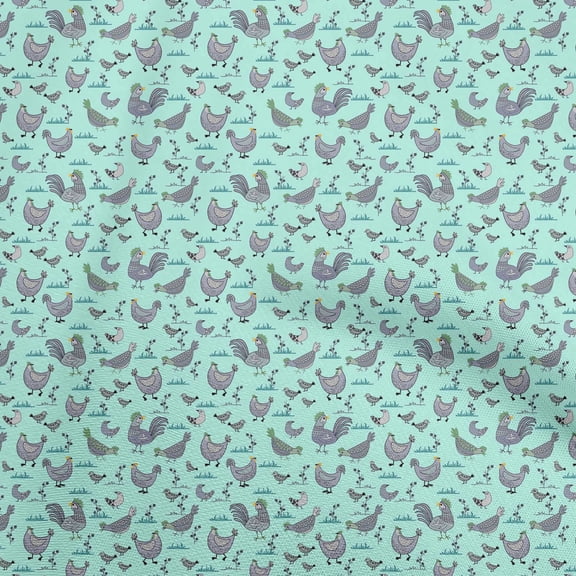 oneOone Georgette Viscose Aquamarine Fabric Birds Rooster Quilting Supplies Print Sewing Fabric By The Yard 42 Inch Wide