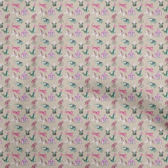 oneOone Georgette Viscose Beige Fabric Circus Fabric For Sewing Printed Craft Fabric By The Yard 42 Inch Wide-aB