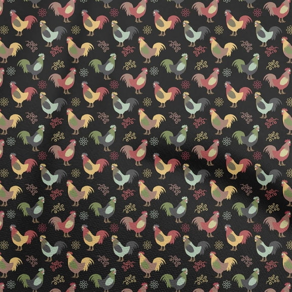 oneOone Georgette Viscose Black Fabric Birds Rooster Fabric For Sewing Printed Craft Fabric By The Yard 42 Inch Wide