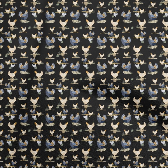 oneOone Georgette Viscose Black Fabric Birds Rooster Sewing Material Print Fabric By The Yard 42 Inch Wide