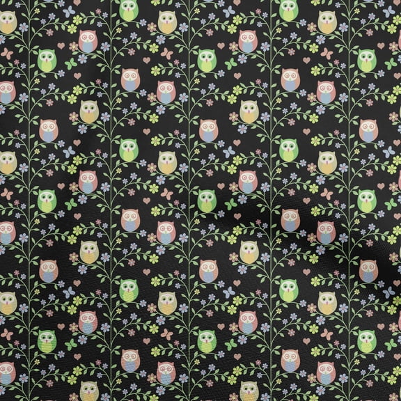 oneOone Georgette Viscose Black Fabric Owl Sewing Material Print Fabric By The Yard 42 Inch Wide