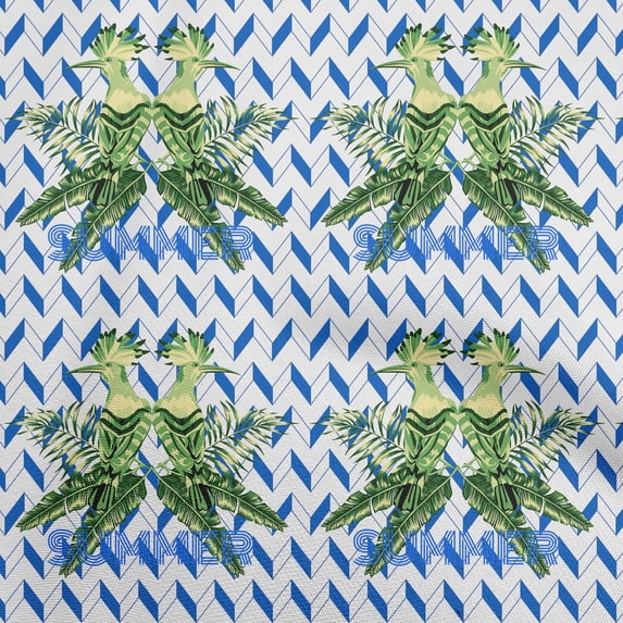 oneOone Georgette Viscose Blue Fabric Tropical Birds With Geometrical Background Fabric For Sewing Printed Craft Fabric By The Yard 42 Inch Wide