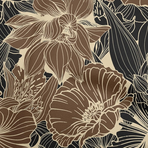 oneOone Georgette Viscose Brown Fabric Asian Line Drawing Oriental Sewing Craft Projects Fabric Prints By Yard 42 Inch Wide