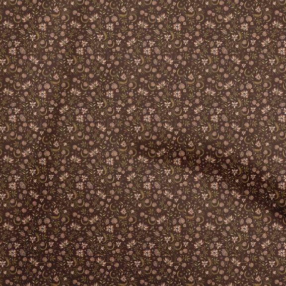 oneOone Georgette Viscose Brown Fabric Jacobean Floral Craft Projects Decor Fabric Printed By The Yard 42 Inch Wide