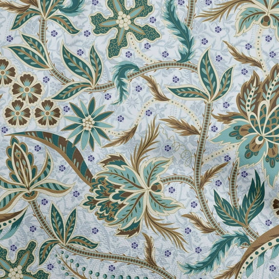 oneOone Georgette Viscose Brown Fabric Jacobean Floral Sewing Material Print Fabric By The Yard 42 Inch Wide