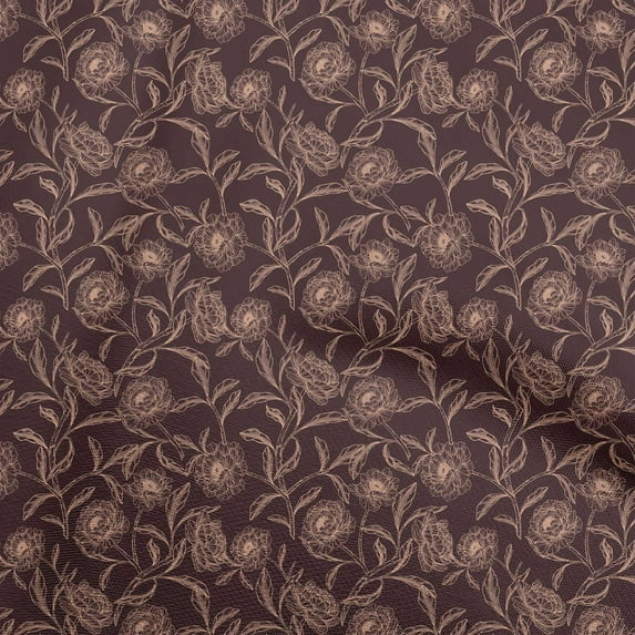 oneOone Georgette Viscose Dark Brown Fabric Floral Craft Projects Decor Fabric Printed By The Yard 42 Inch Wide