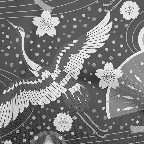 oneOone Georgette Viscose Dark Gray Fabric Asian Japanese Pattern Sewing Material Print Fabric By The Yard 42 Inch Wide