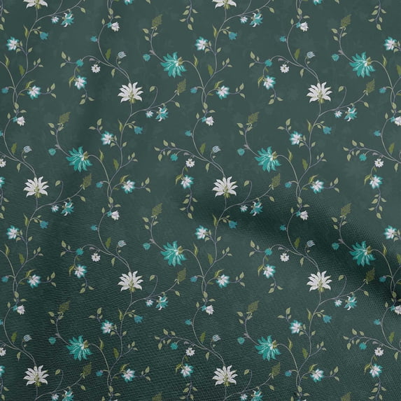 oneOone Georgette Viscose Dark Green Fabric Floral Craft Projects Decor Fabric Printed By The Yard 42 Inch Wide