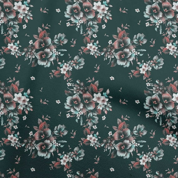 oneOone Georgette Viscose Dark Green Fabric Florals Sewing Fabric By The Yard Printed Diy Clothing Sewing Supplies 42 Inch Wide