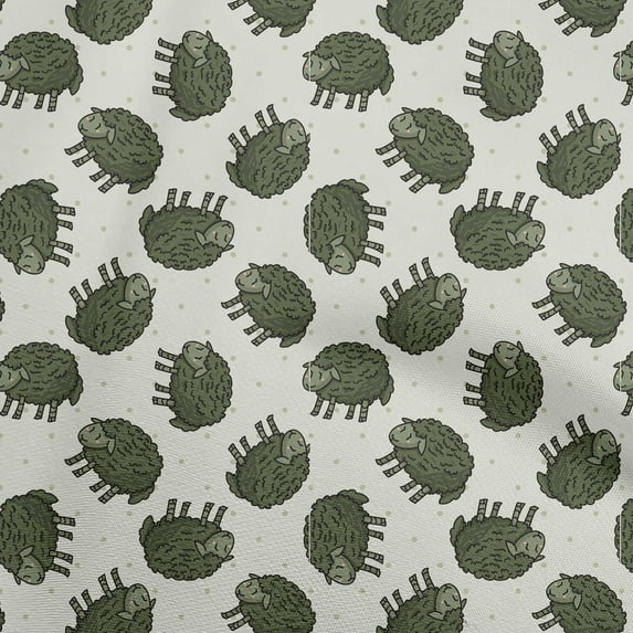 oneOone Georgette Viscose Dark Green Fabric Kids Sheep Quilting Supplies Print Sewing Fabric By The Yard 42 Inch Wide