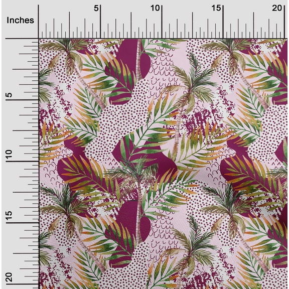 oneOone Georgette Viscose Dark Magenta Fabric Tropical Leaves Sewing Material Print Fabric By The Yard 42 Inch Wide