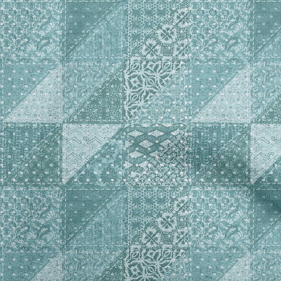 oneOone Georgette Viscose Dark Teal Green Fabric Mix Block Pattern Quilting Supplies Print Sewing Fabric By The Yard 42 Inch Wide