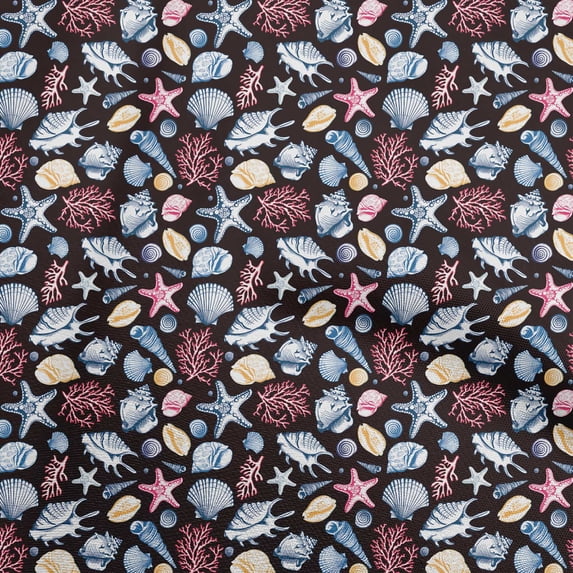 oneOone Georgette Viscose Dark Wine Fabric Sea Shells Pattern Sewing Fabric By The Yard Printed Diy Clothing Sewing Supplies 42 Inch Wide