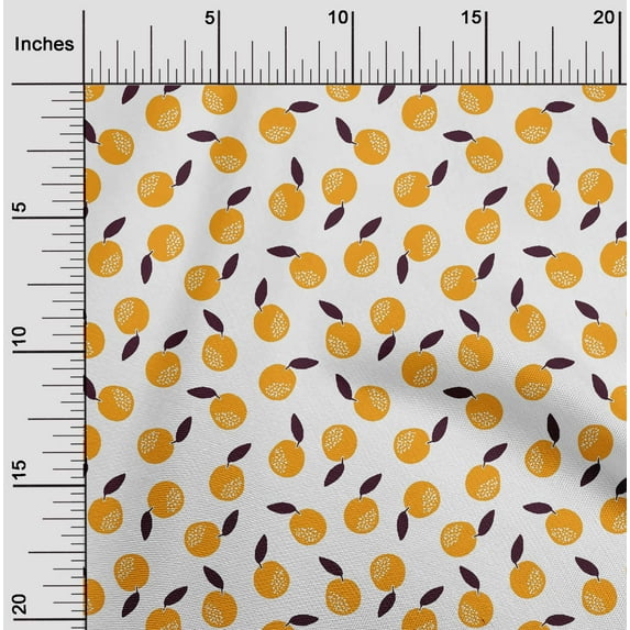 oneOone Georgette Viscose Dark Yellow Fabric Leaves & Fruit Block Fabric For Sewing Printed Craft Fabric By The Yard 42 Inch Wide