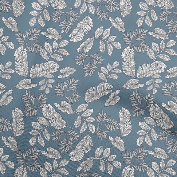oneOone Georgette Viscose Dusty Blue Fabric Tropical Line Drawing Leaf Fabric For Sewing Printed Craft Fabric By The Yard 42 Inch Wide